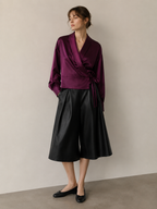 Zijden wikkelblouse in pruimkleur