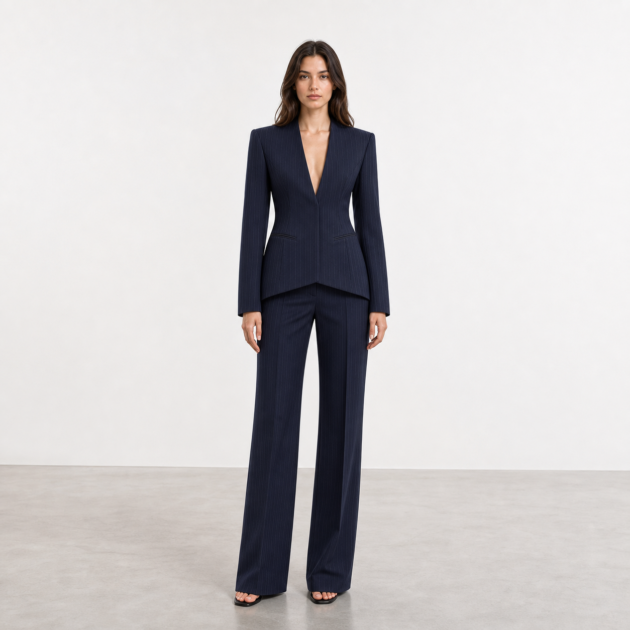 Oversized schouderblazer met krijtstreep in marineblauw