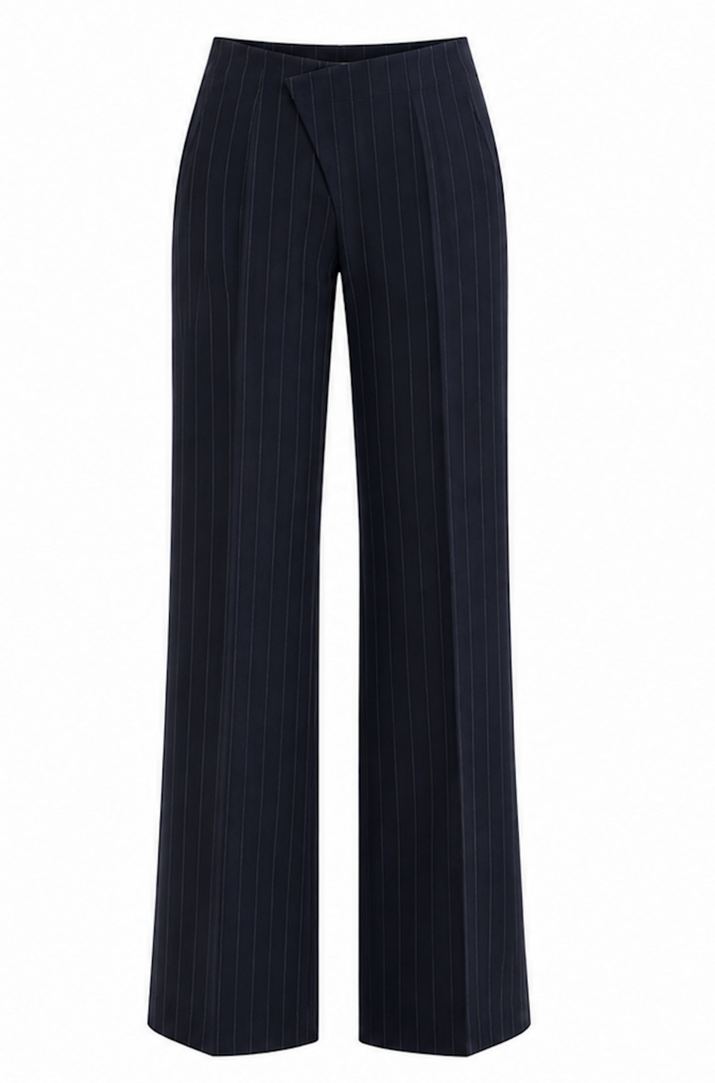Wollen Mid-Waist Pinstripe Broek met Rechte Wijde Pijpen