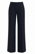 Wollen Mid-Waist Pinstripe Broek met Rechte Wijde Pijpen