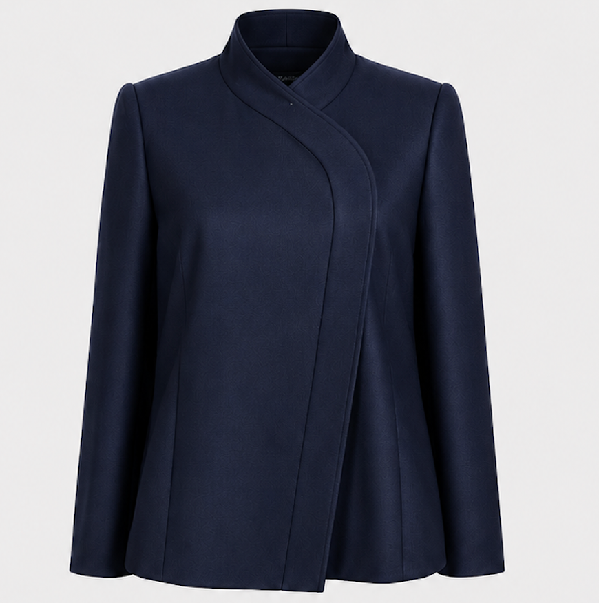 Blazer de costume drapé en laine marine