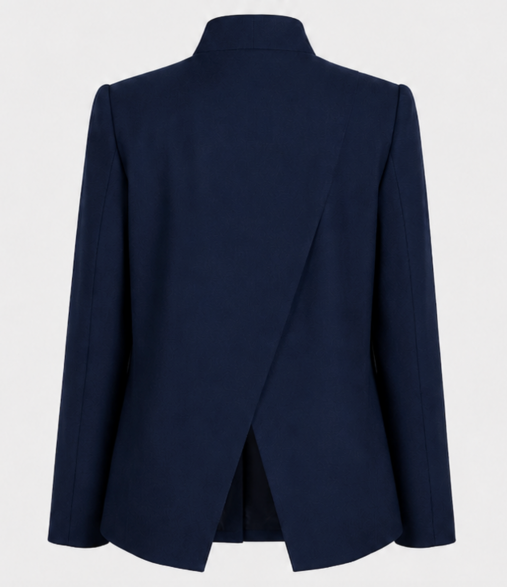 Blazer de costume drapé en laine marine