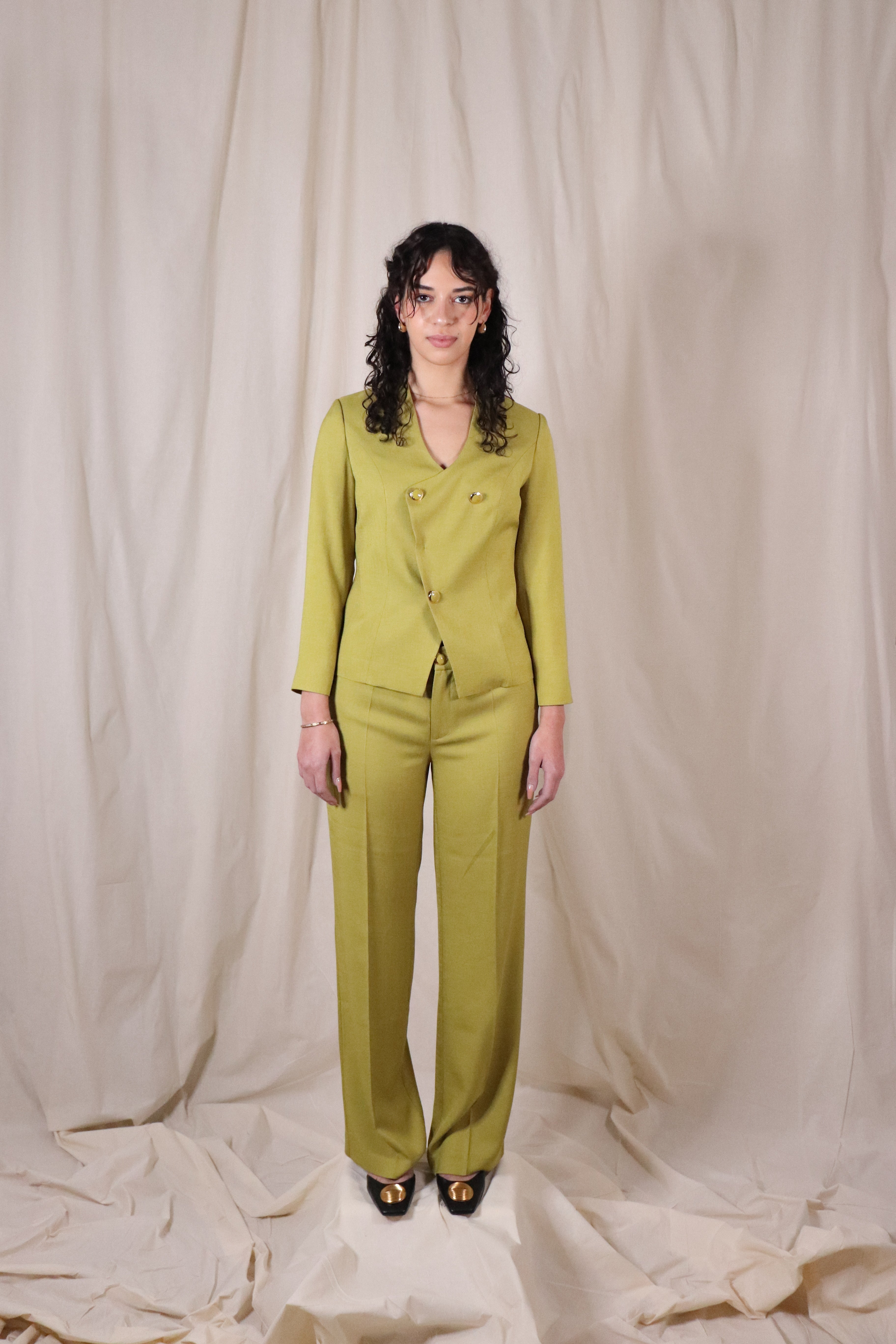 Tailored Straight-Leg Long Trousers In Chartreuse