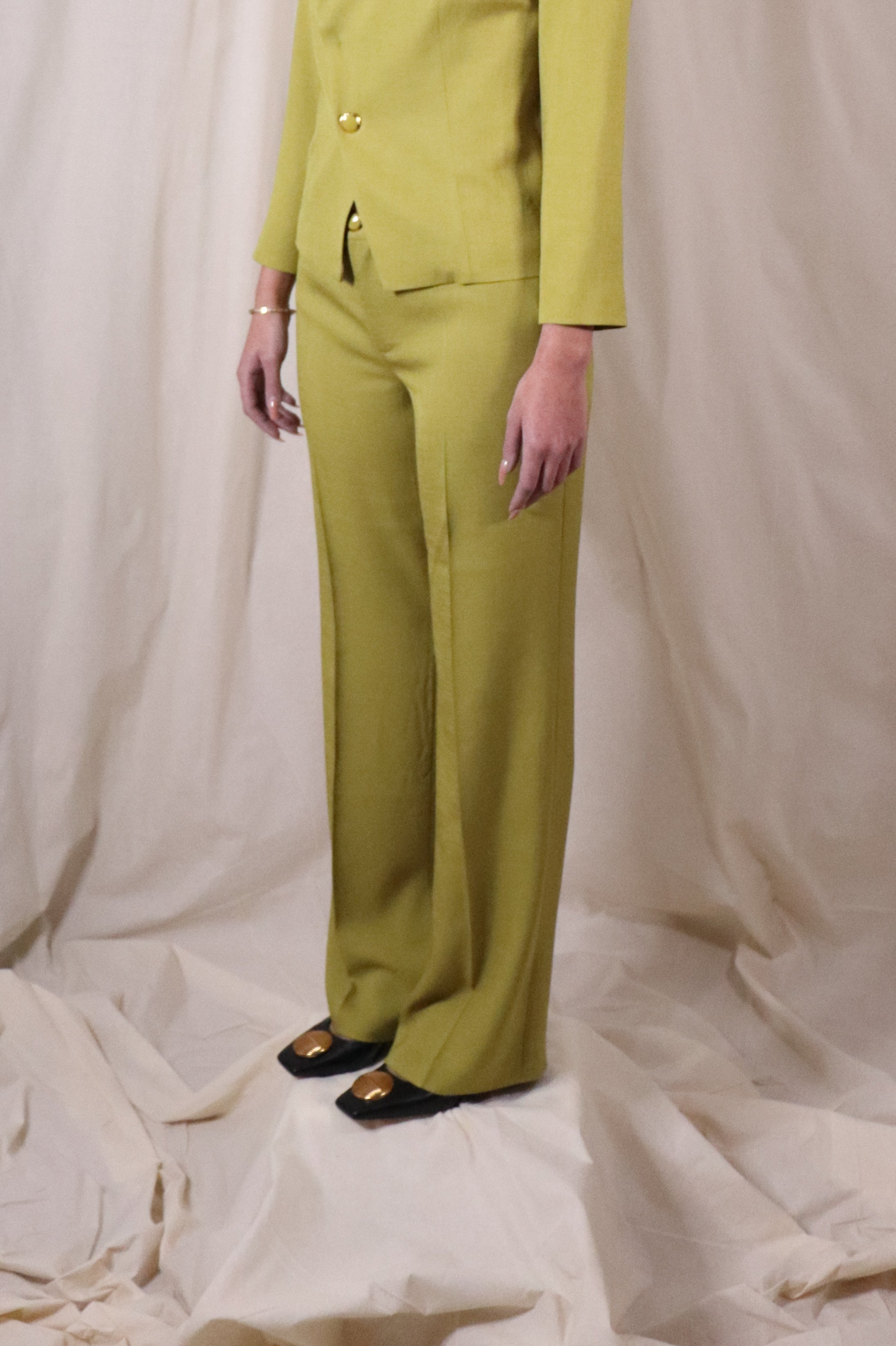 Tailored Straight-Leg Long Trousers In Chartreuse