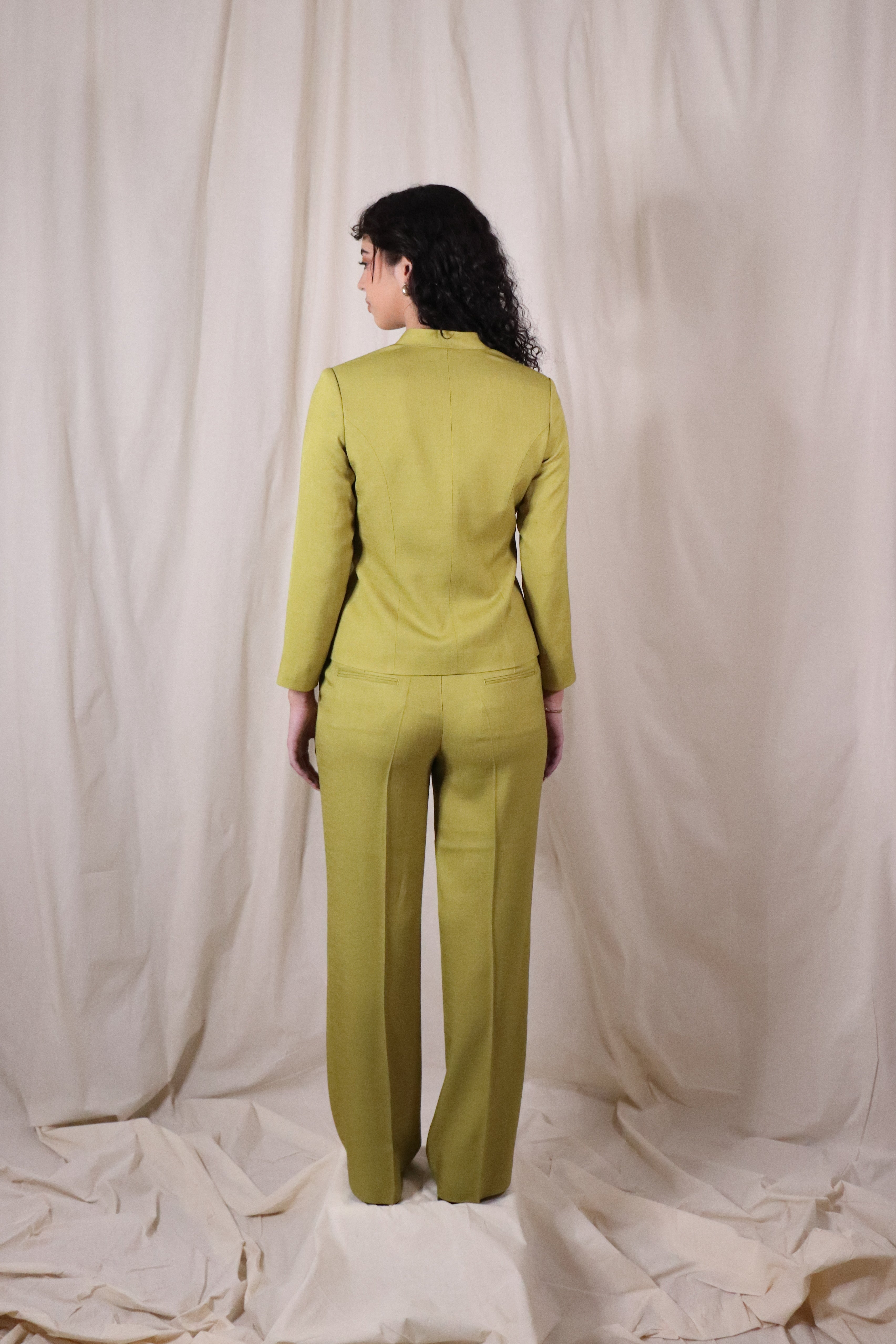 Tailored Straight-Leg Long Trousers In Chartreuse