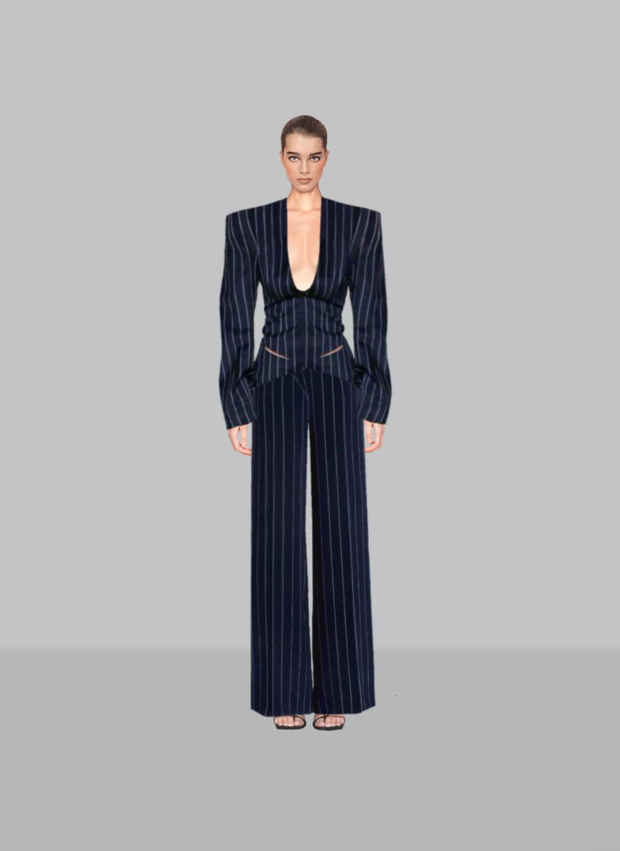 Navy Wool Pinstripe Suit Blazer