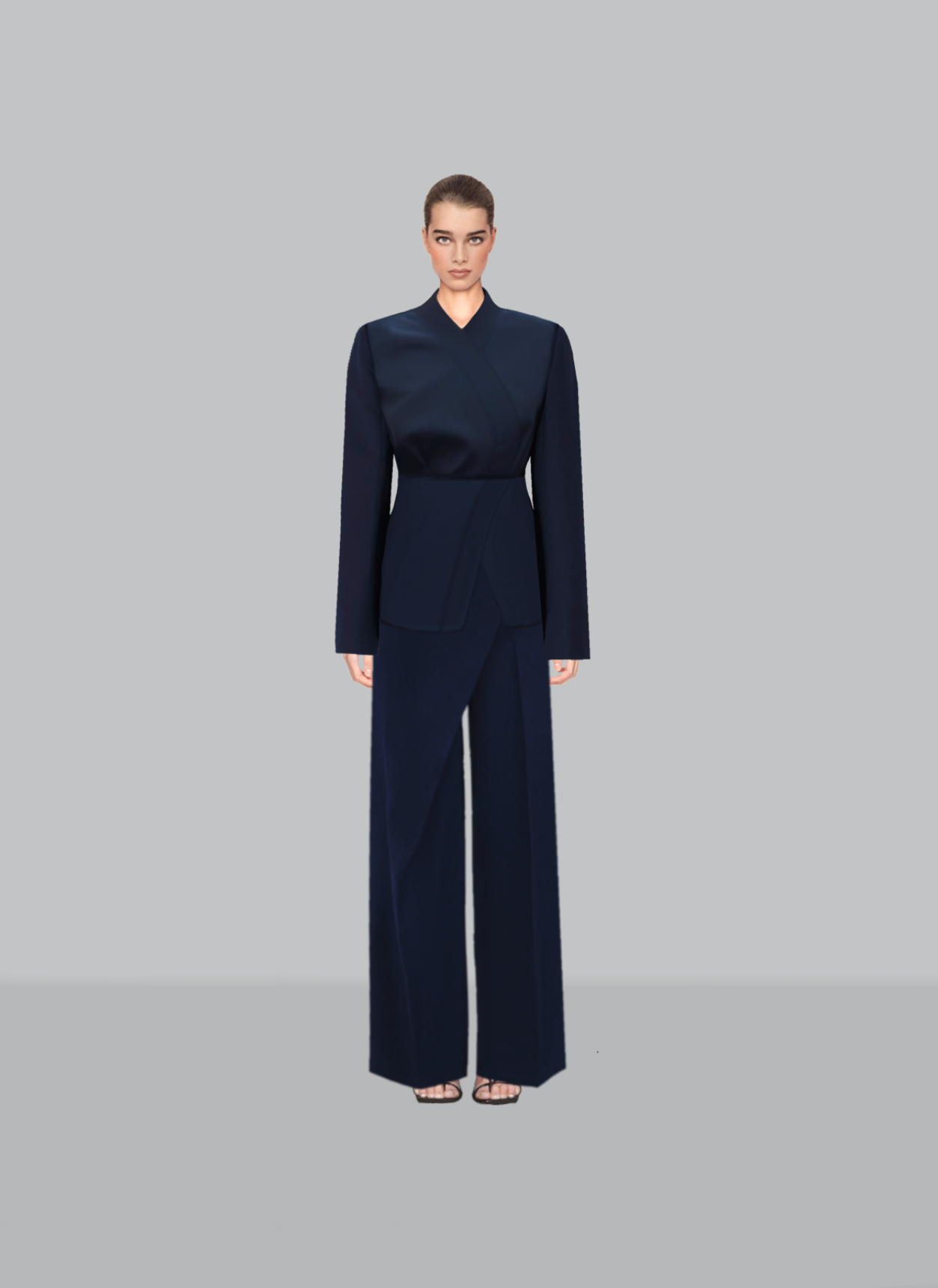 Blazer de costume drapé en laine marine