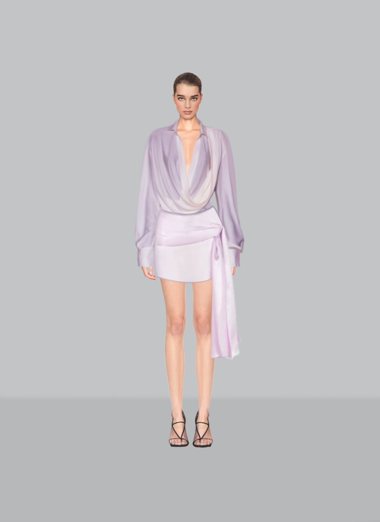 Robe courte drapée en satin avec ceinture