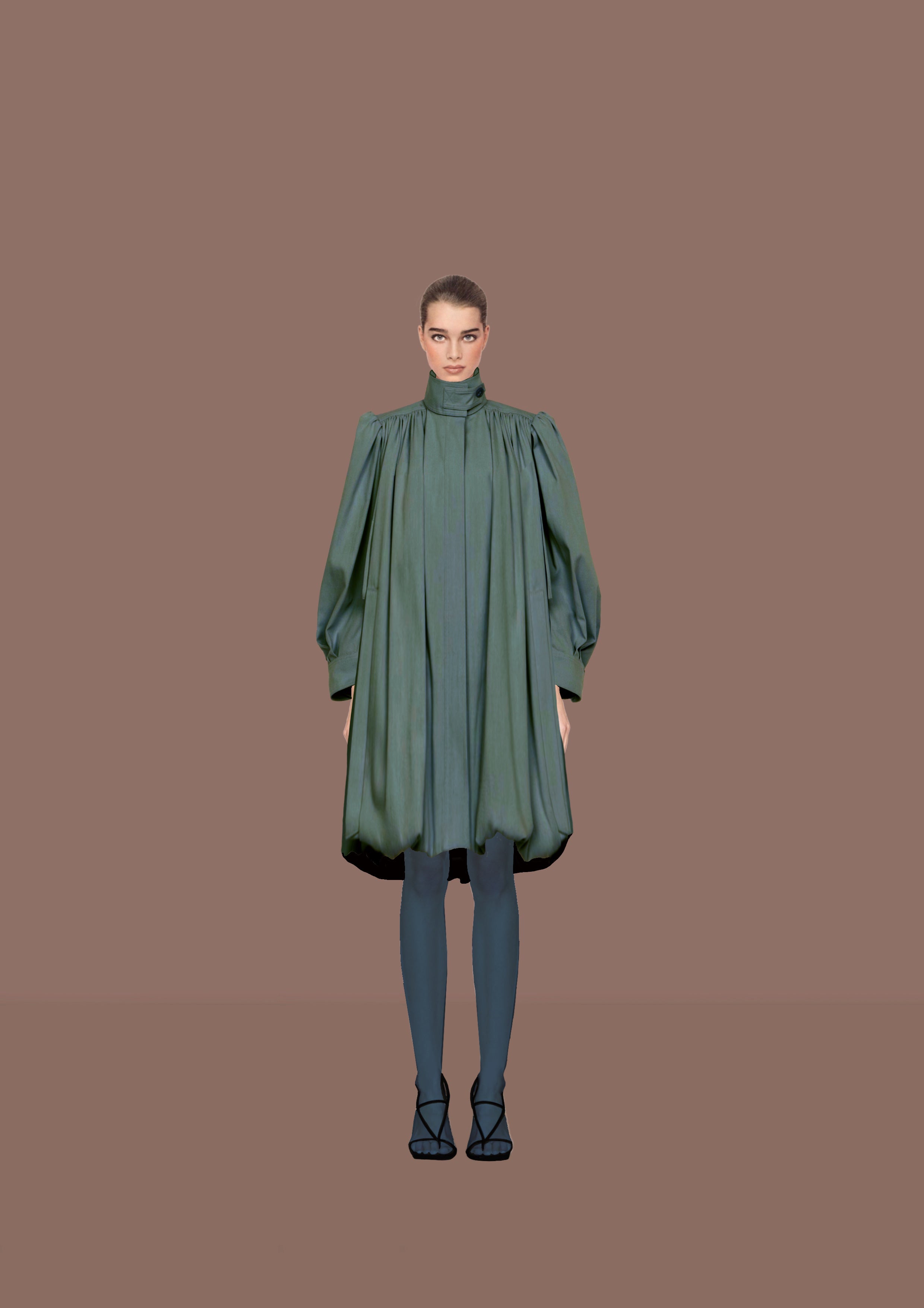 Puffy structured mid long Trench Coat