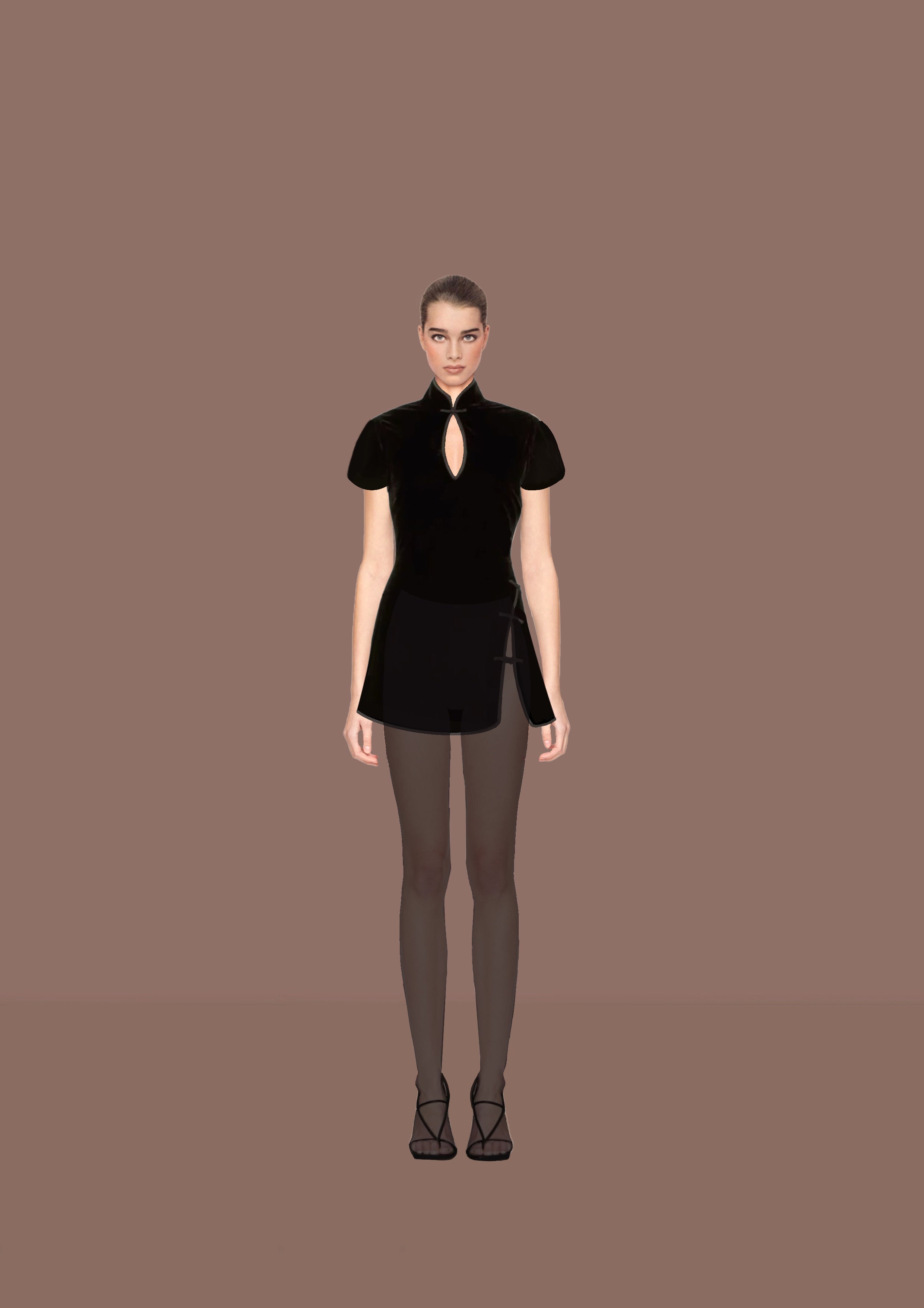 Velvet Front buttoned long  tunic top