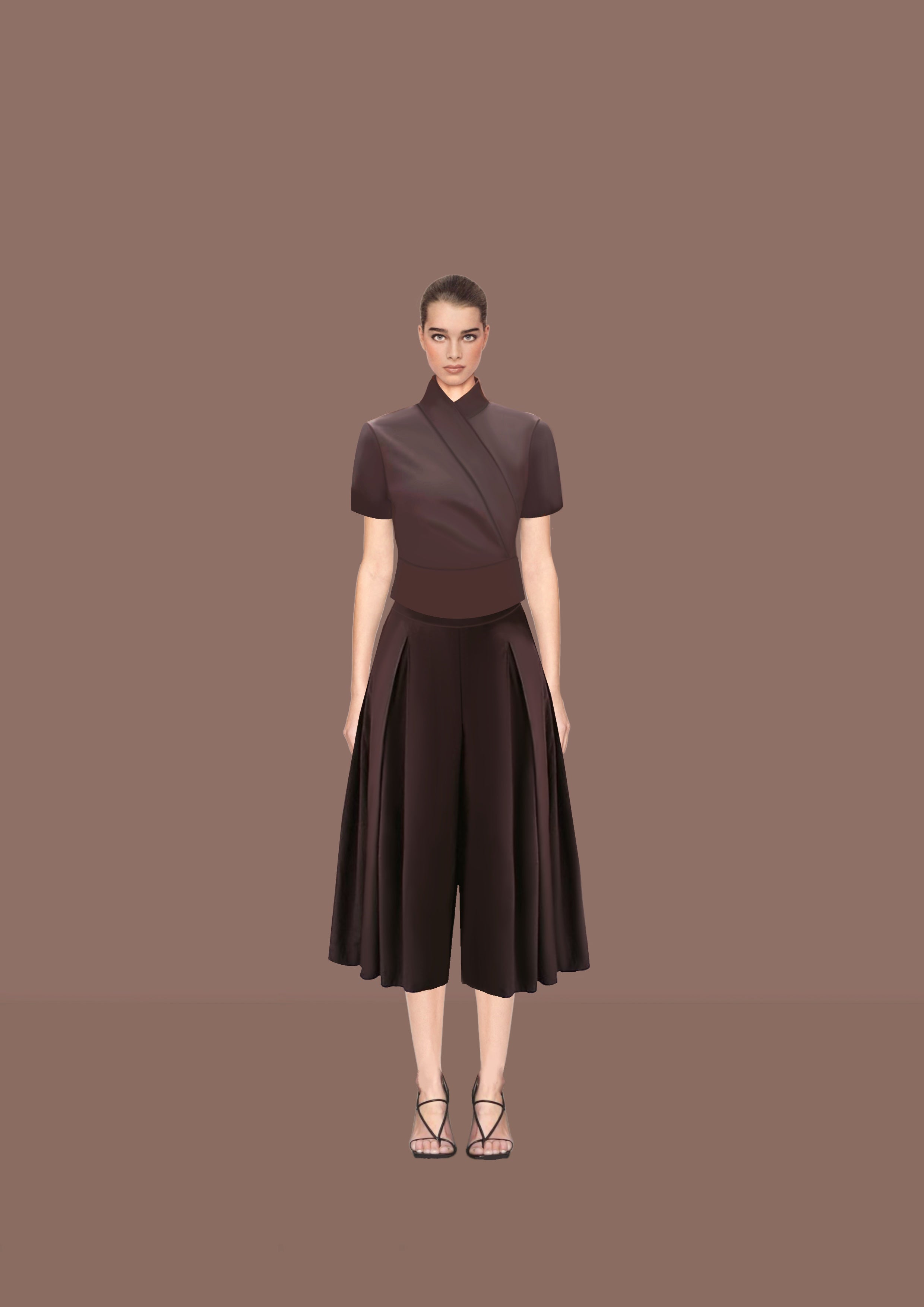 Cross-Front Linen Top in Dark Red