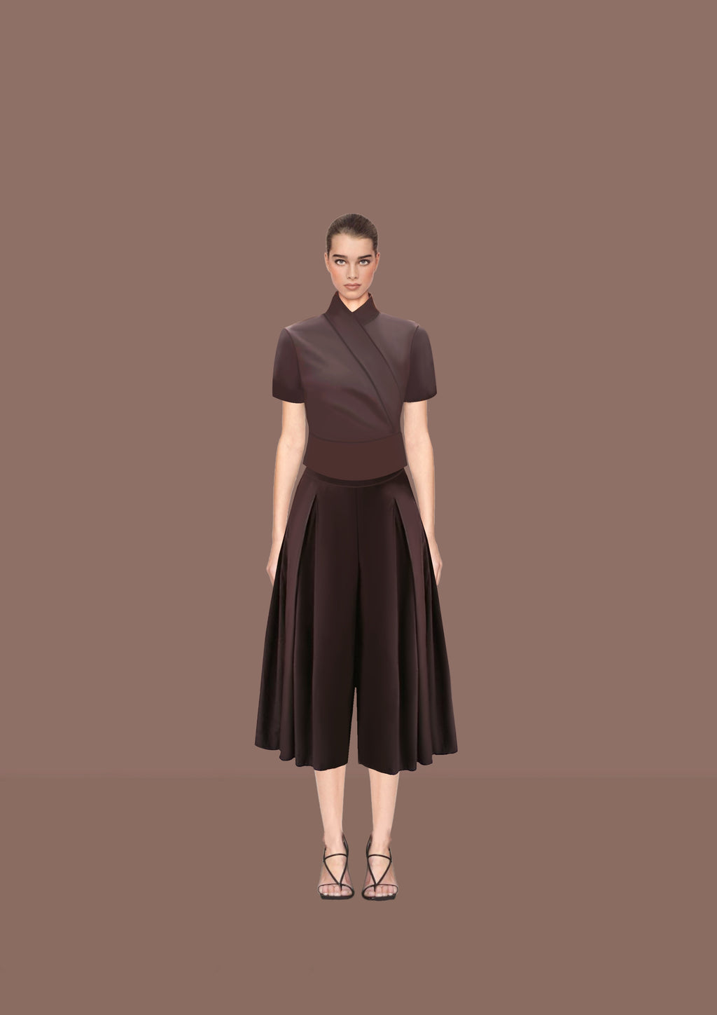 Pleated  Volume Midi Culottes in Linen