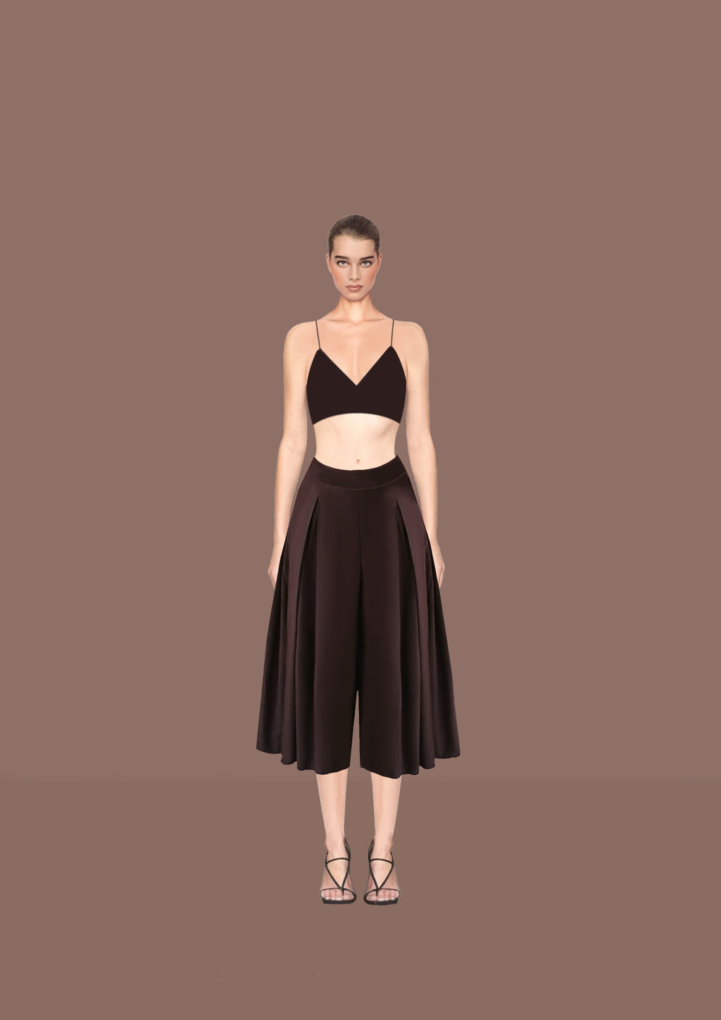 Pleated  Volume Midi Culottes in Linen