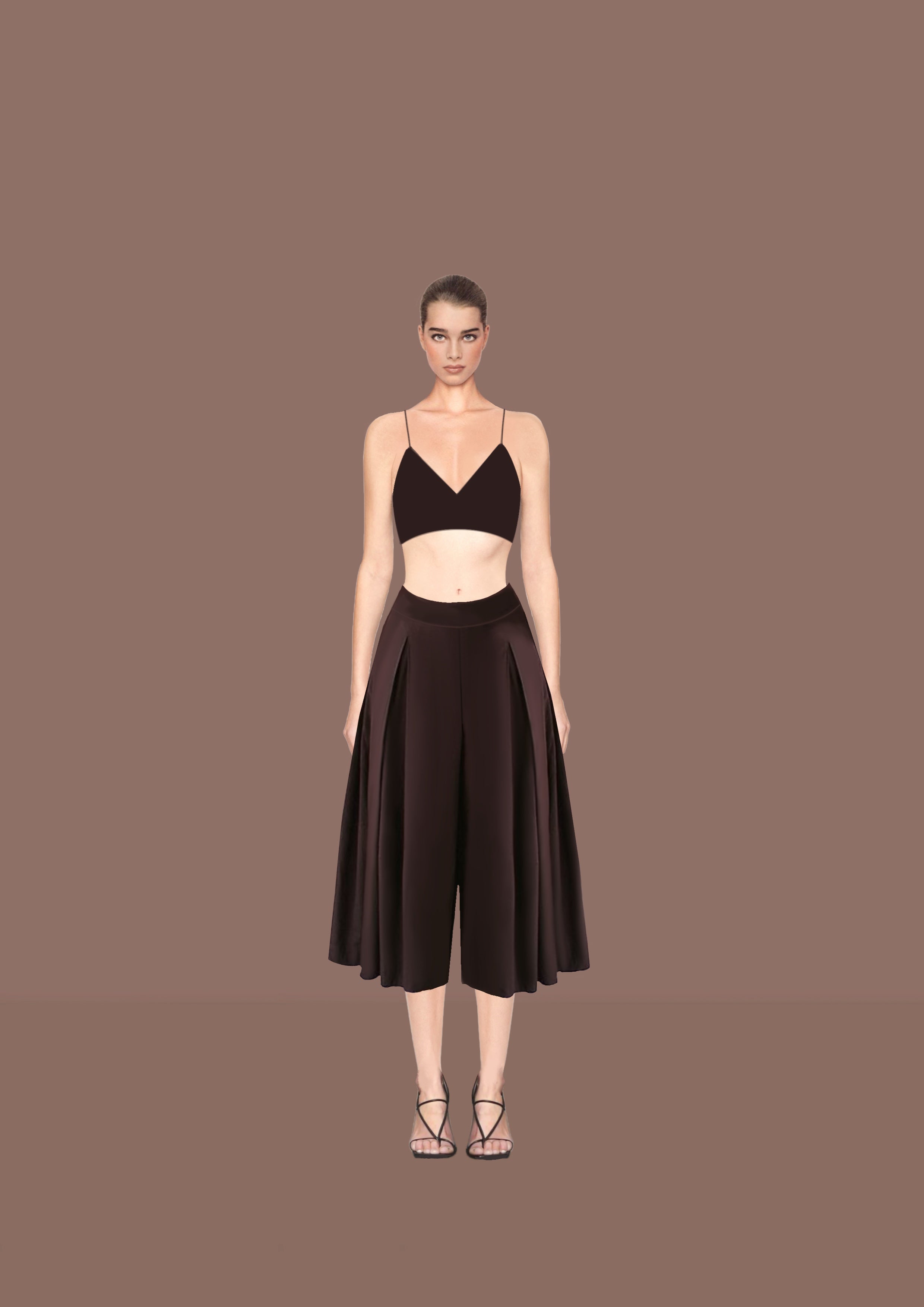 Pleated  Volume Midi Culottes in Linen