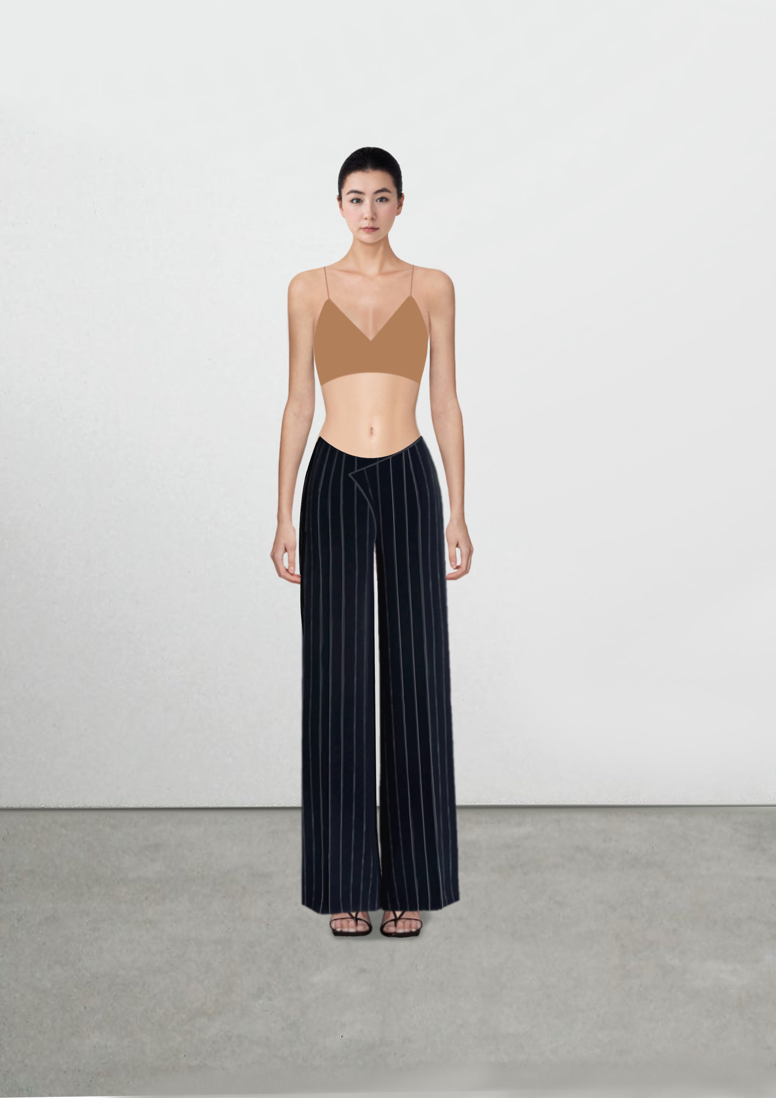 Wool Pinstripe Mid-Waist Straight Wide-Leg Trousers