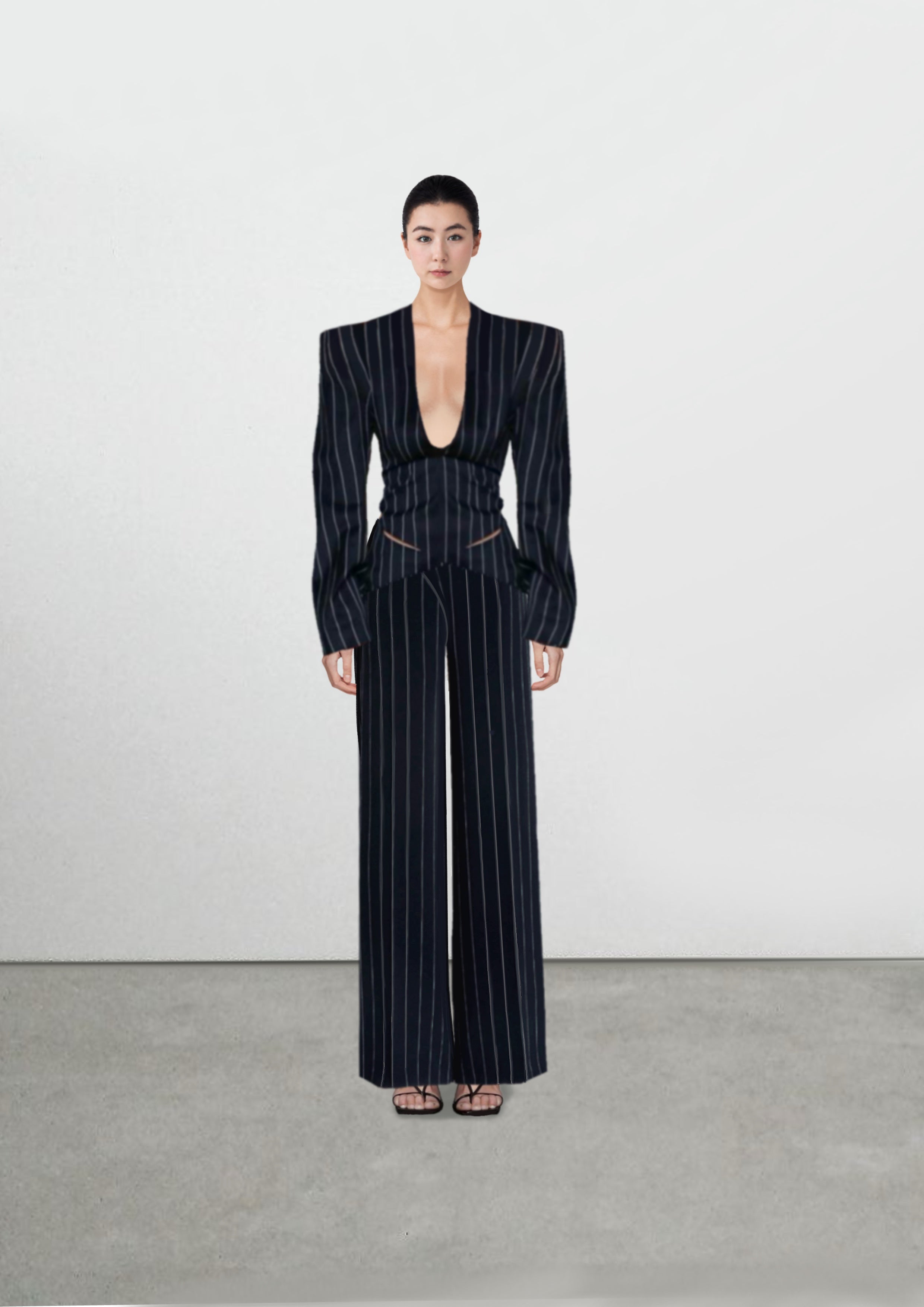 Navy Wool Pinstripe Suit Blazer