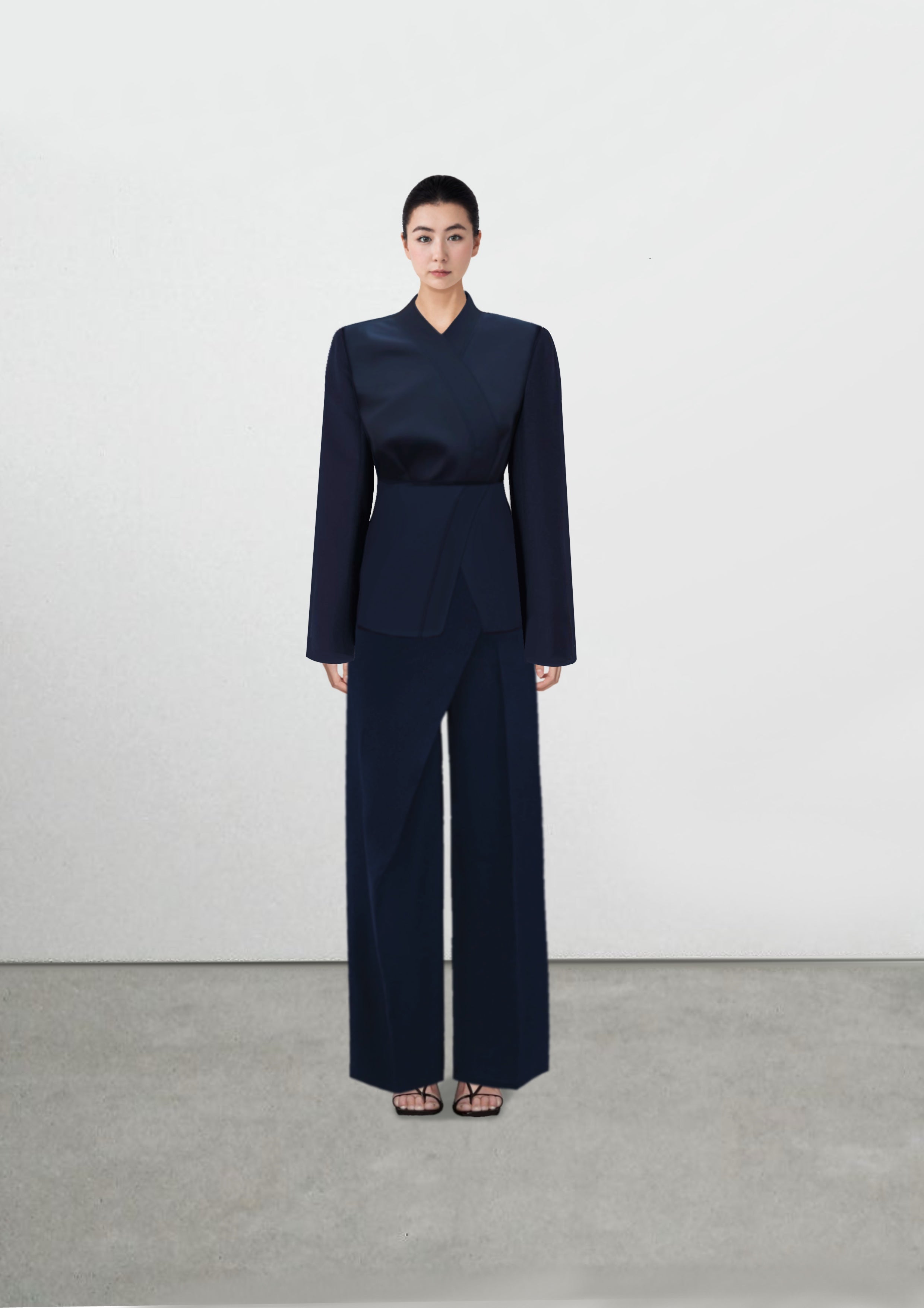 Navy Wool Draped suit blazer