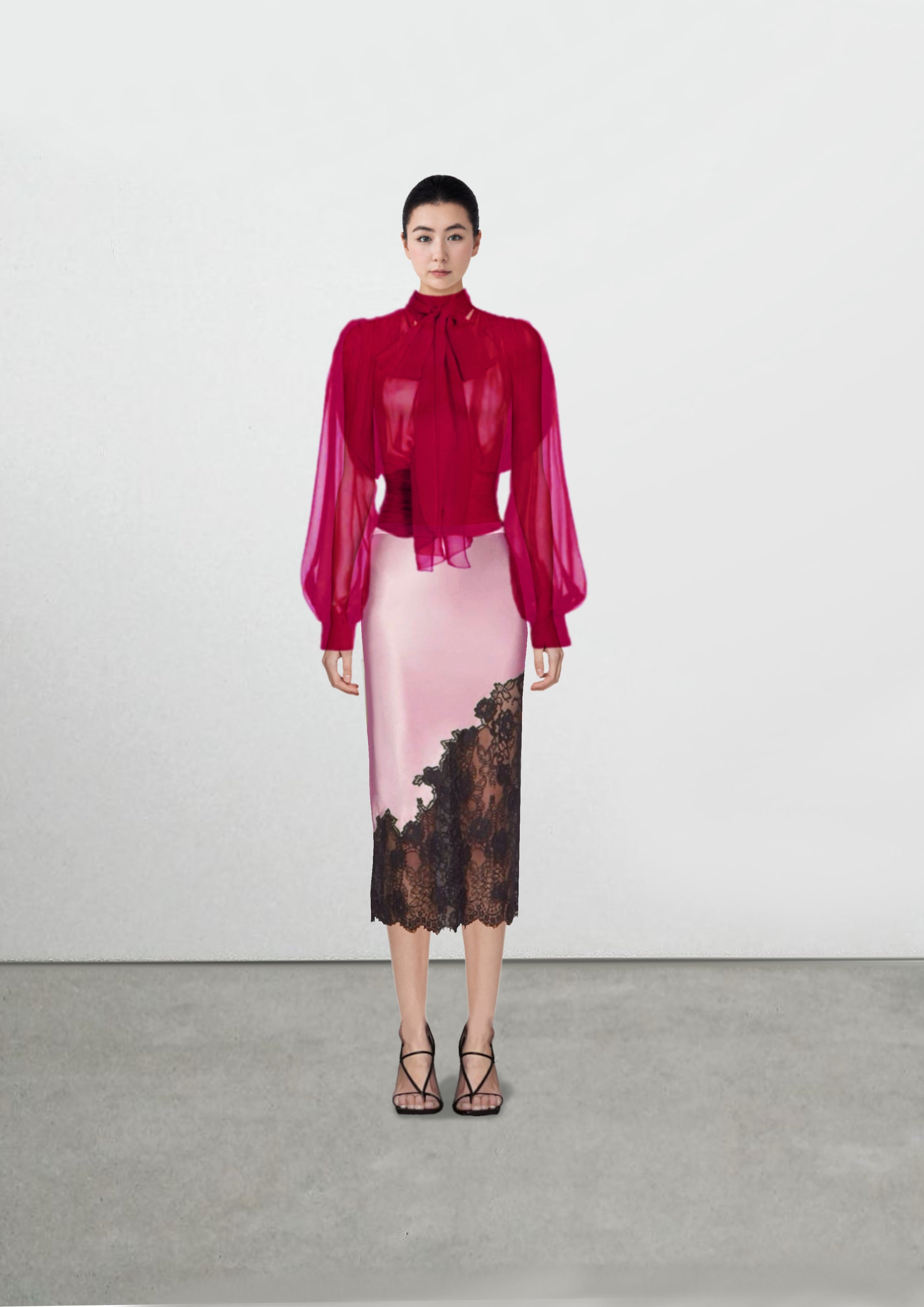 Sheer Draped long bow Blouse