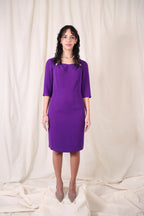 Draped square neckline Midi Dress in retro purple