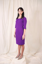 Draped square neckline Midi Dress in retro purple