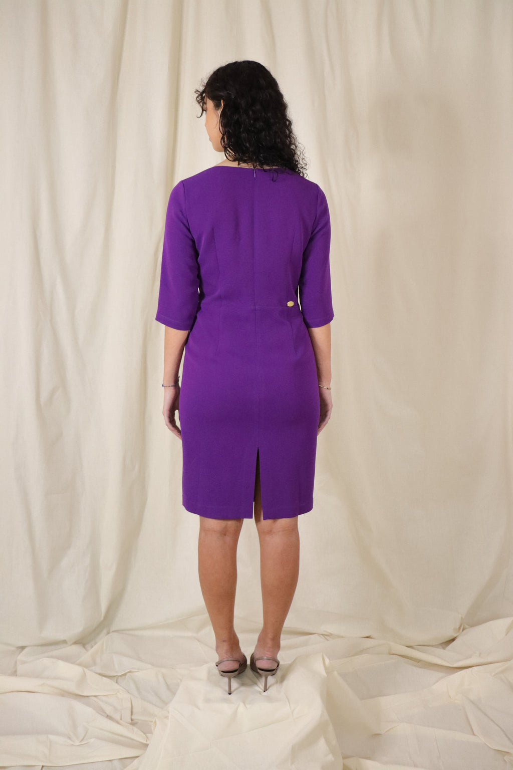 Draped square neckline Midi Dress in retro purple