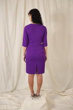 Draped square neckline Midi Dress in retro purple