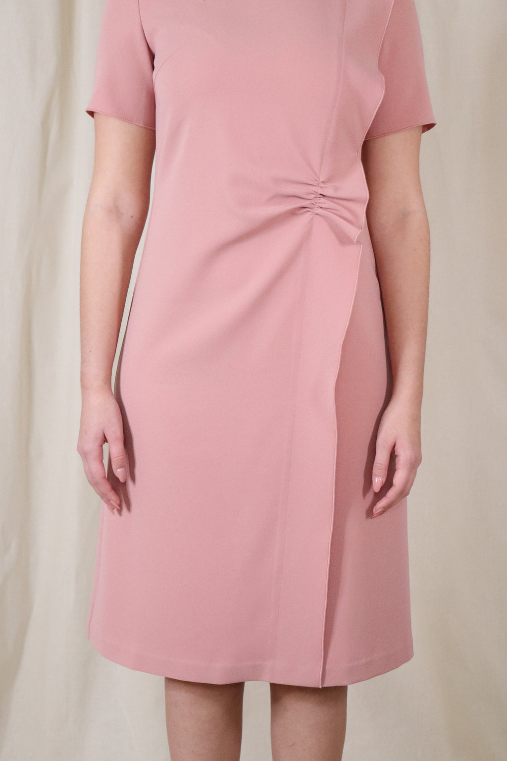 Ruffled front detailed dress in dusty rose