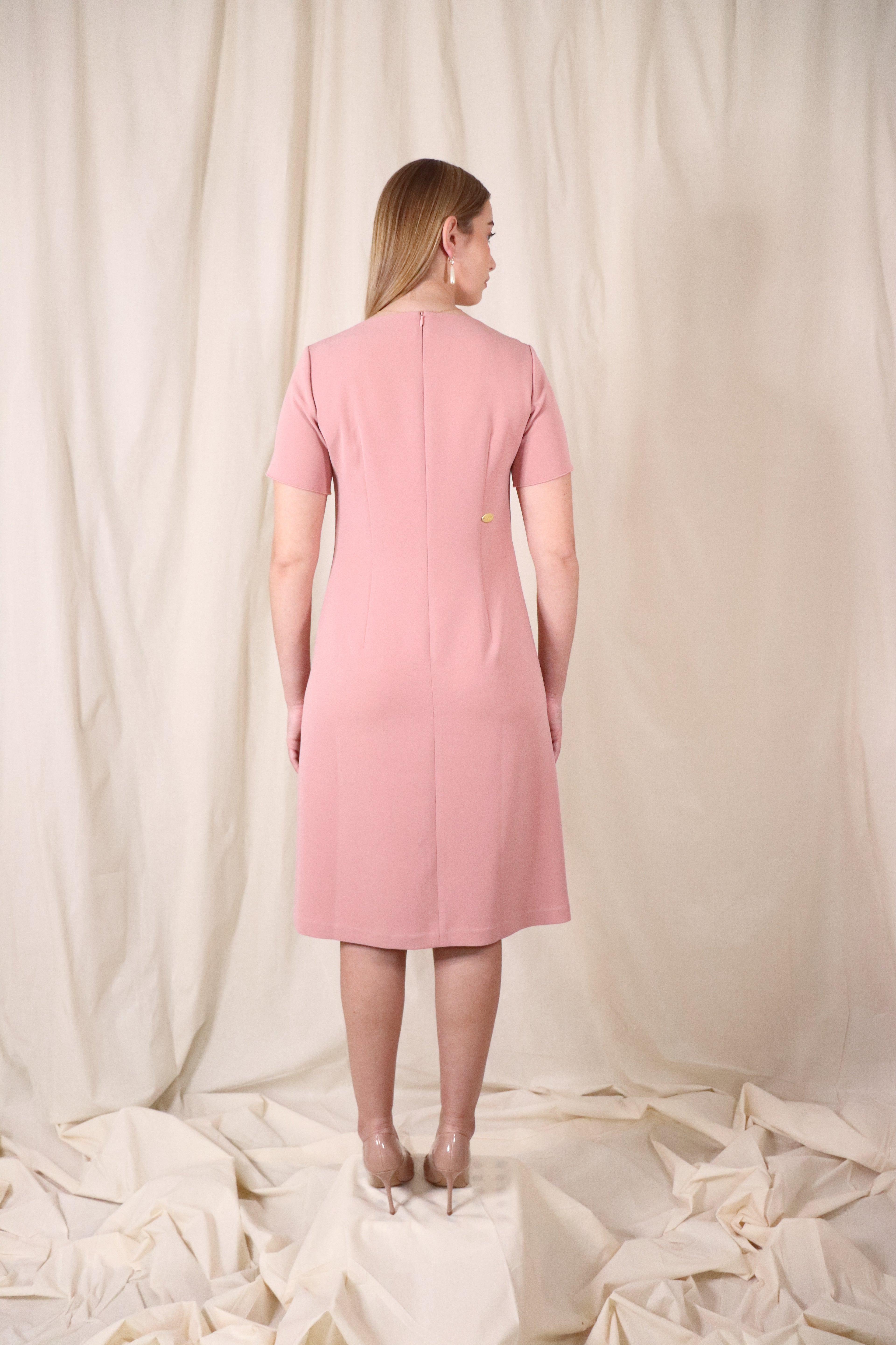 Ruffled front detailed dress in dusty rose