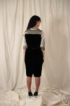 Satin-Paneled Velvet Mid-Sleeve Dress