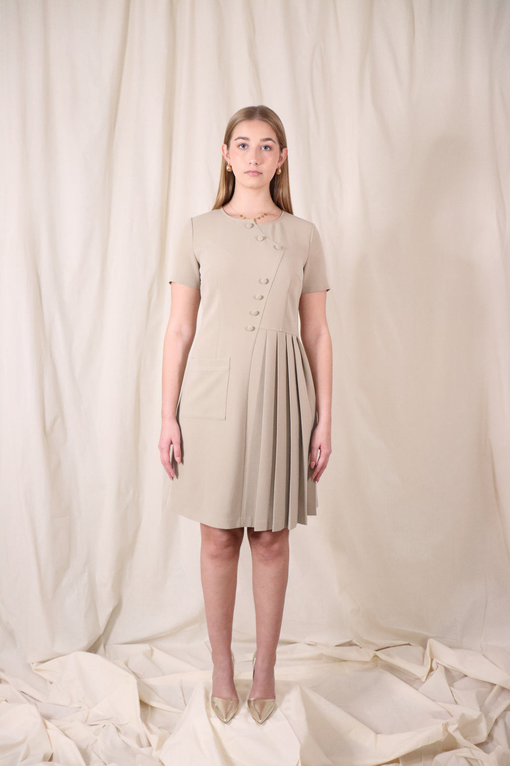 Asymmetric Pleated Midi Dress