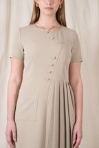 Asymmetric Pleated Midi Dress