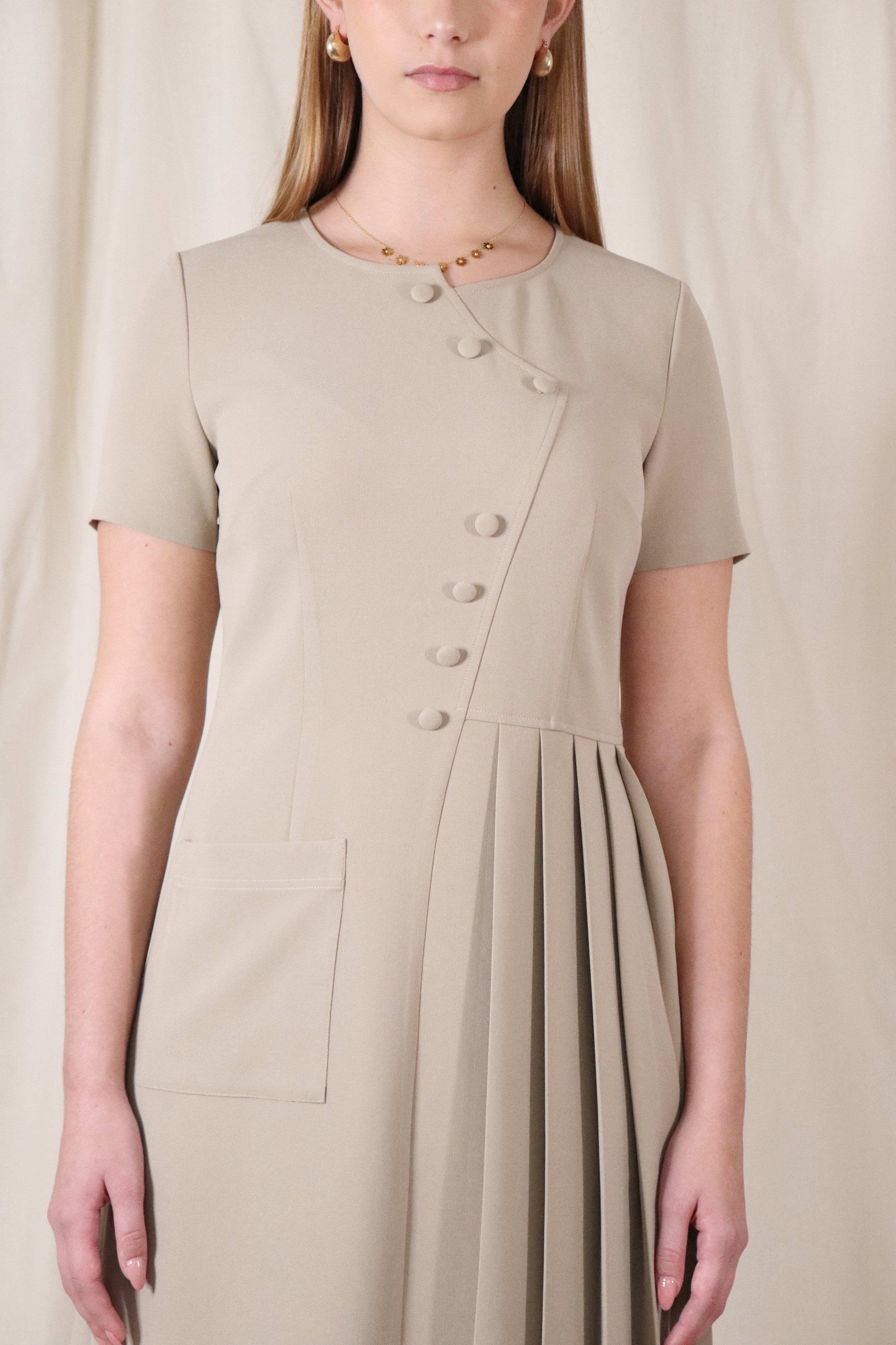 Asymmetric Pleated Midi Dress