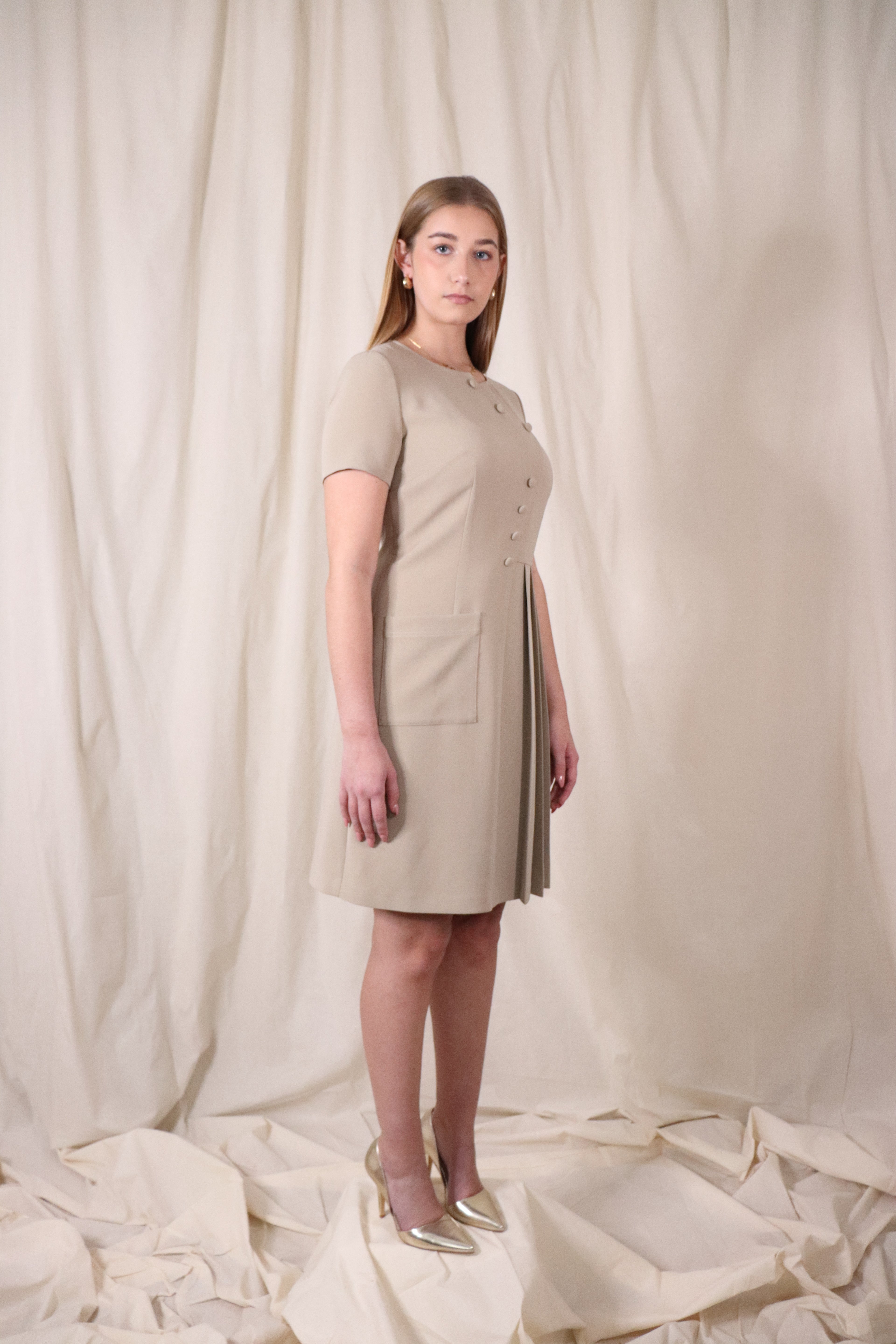 Asymmetric Pleated Midi Dress