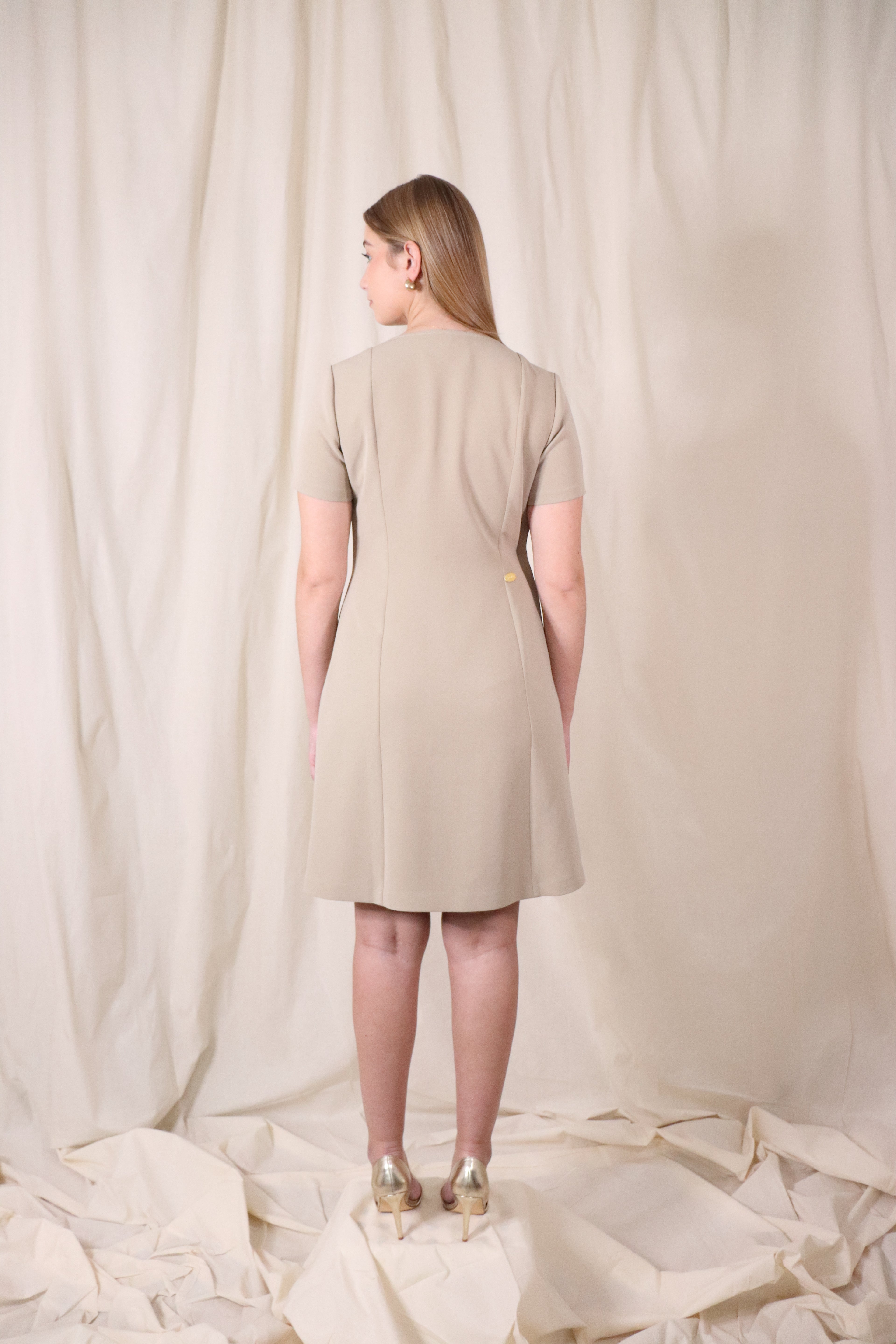 Asymmetric Pleated Midi Dress