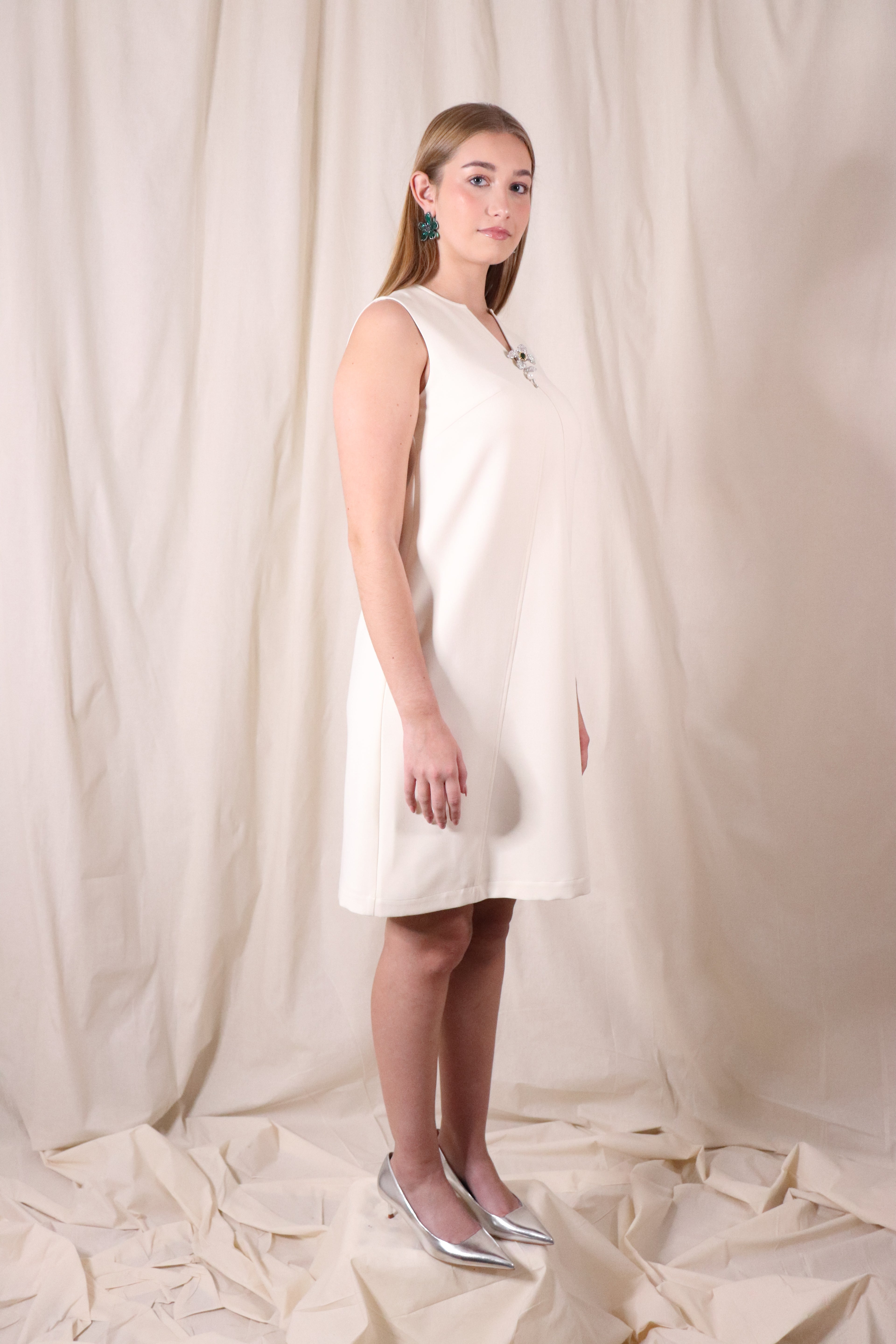 Sleeveless A-Line Dress in Off-White