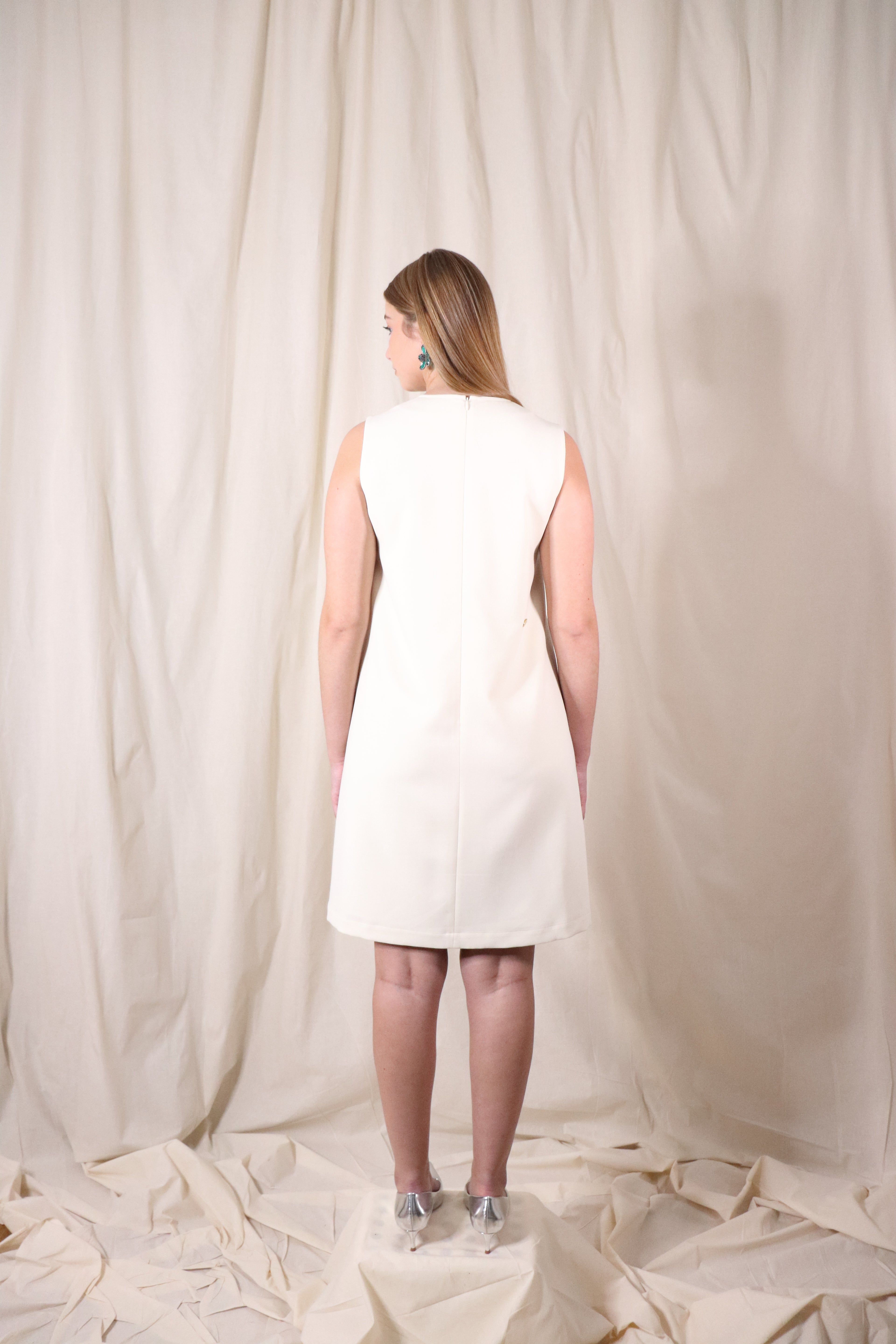 Sleeveless A-Line Dress in Off-White