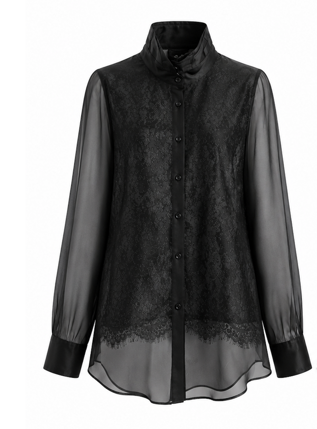 Stand Collar Lace Organza Layered Blouse