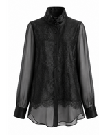 Stand Collar Lace Organza Layered Blouse