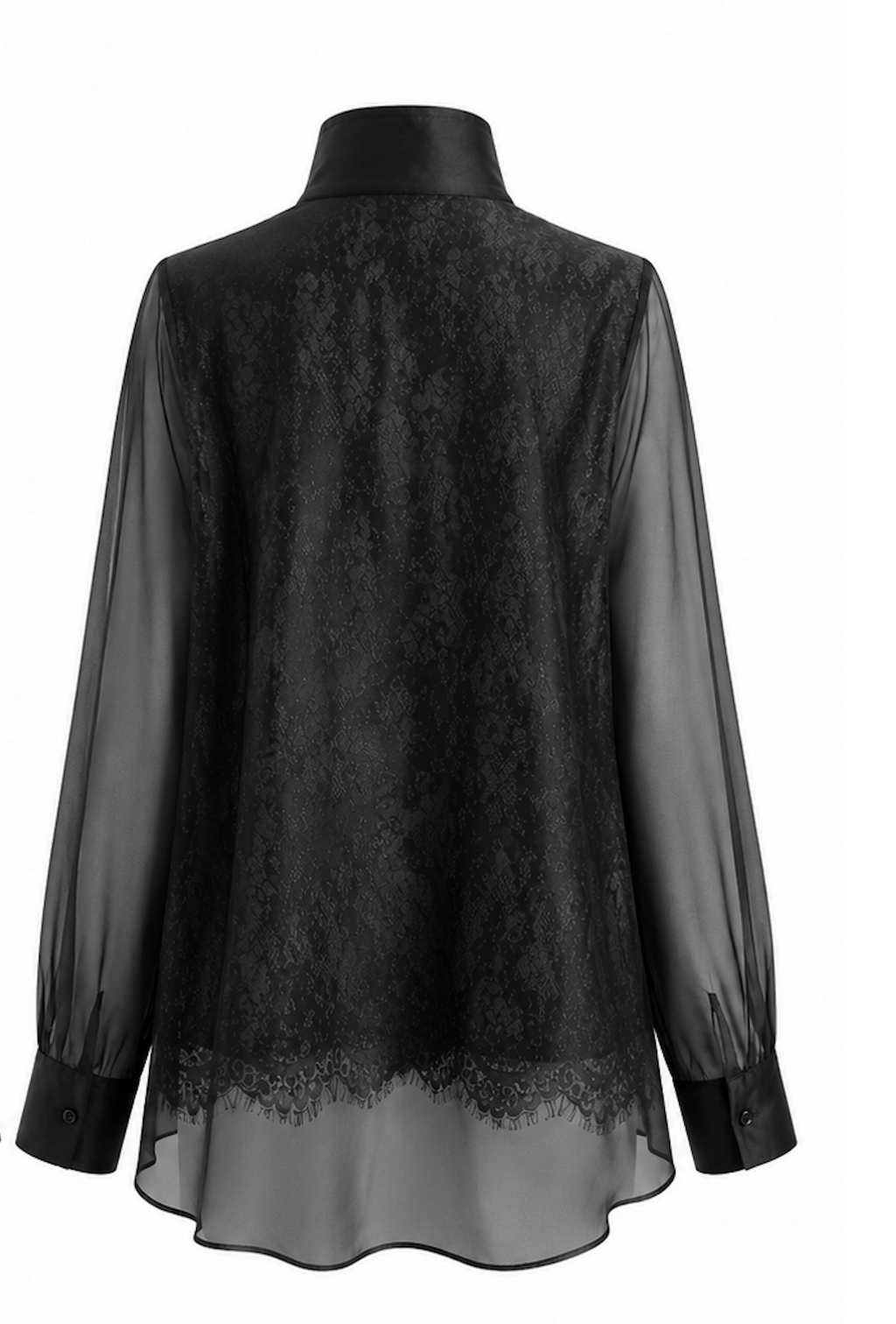 Stand Collar Lace Organza Layered Blouse