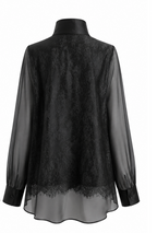 Stand Collar Lace Organza Layered Blouse
