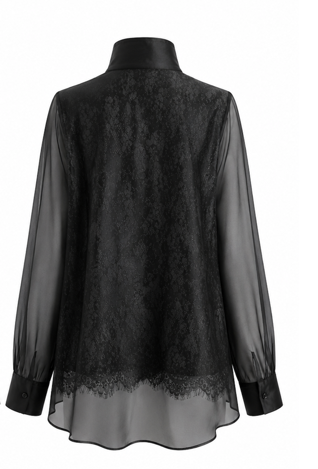 Stand Collar Lace Organza Layered Blouse