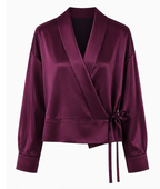 Zijden wikkelblouse in pruimkleur
