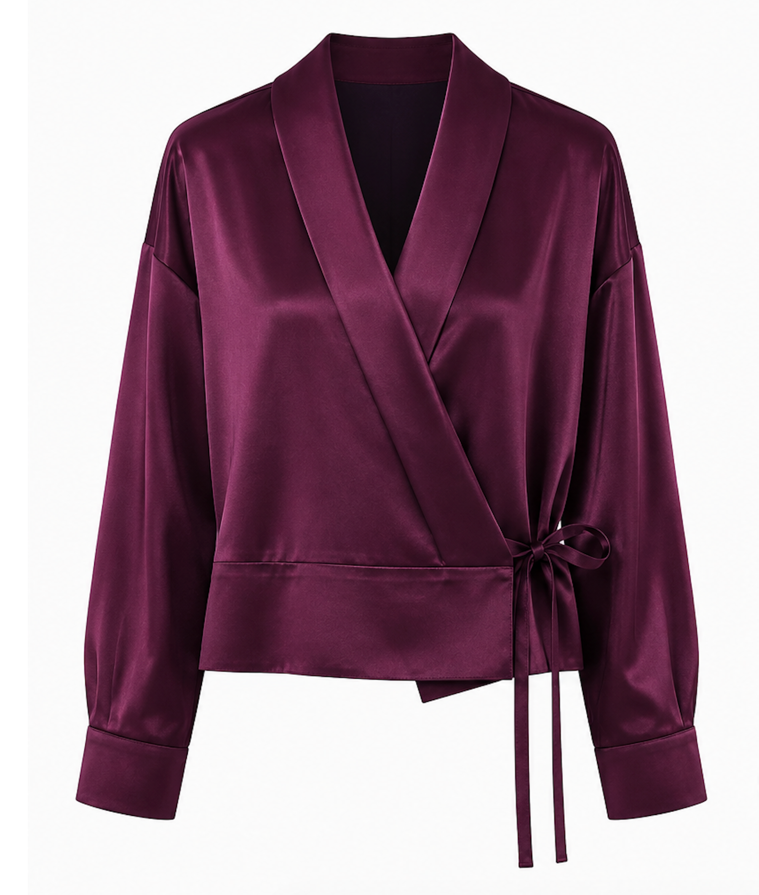 Zijden wikkelblouse in pruimkleur