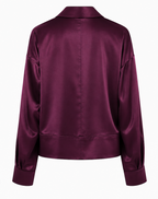 Zijden wikkelblouse in pruimkleur