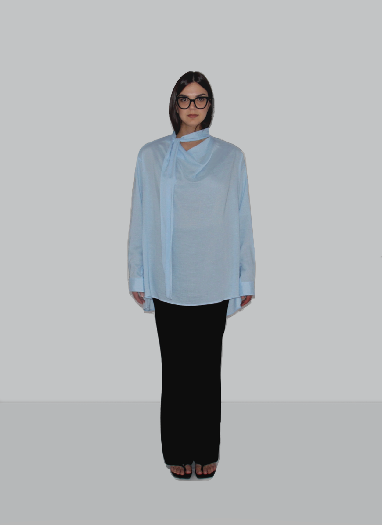 Draped Collar Multi wear Ribbon Chiffon Shirt